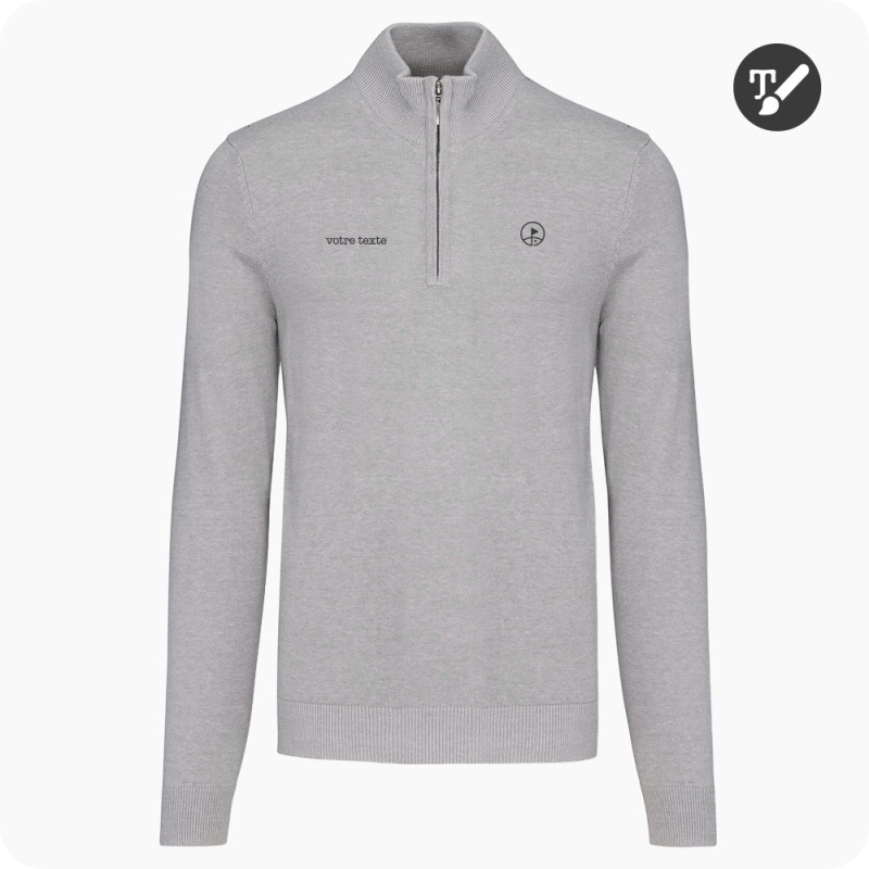 pull 1/4 zip homme gris chiné